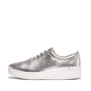 FitFlop Rally Leather Women's Sneakers Silver | 728LHVYWF