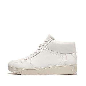 FitFlop Rally Perf Leather Mid Top Panel Women's Sneakers White | 128NOZAYJ