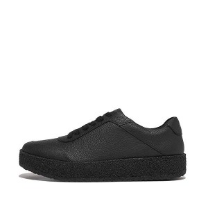 FitFlop Rally Tumbled Leather Crepe Women's Sneakers Black | 397NXJTKV