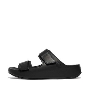 FitFlop Samel Adjustable Leather Men's Slides Black | 140JXBYTK