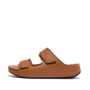 FitFlop Samel Adjustable Leather Men's Slides Light Brown | 042WDYTSH