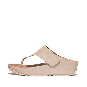 FitFlop Shuv Adjustable Raw Edge Tumbled Leather Toe-Post Women's Sandals Grey / Beige | 217DUVWPH