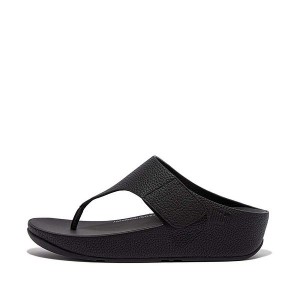 FitFlop Shuv Adjustable Raw Edge Tumbled Leather Toe-Post Women's Sandals Black | 925USYEIH