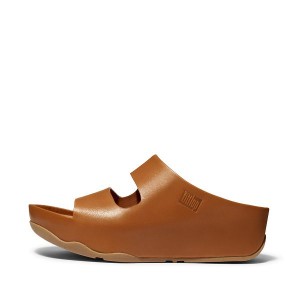 FitFlop Shuv Two Bar Leather Women's Slides Light Brown | 912WPLSTQ