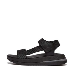 FitFlop Surff Two Tone Sports Webbing Leather Back-Strap Women's Sandals Black | 751JYNAKQ