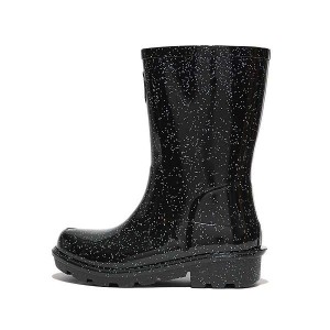 FitFlop Wonderwelly Junior Glitter Ergonomic Wellington Kids' Rain Boots Black | 524UIYGRA