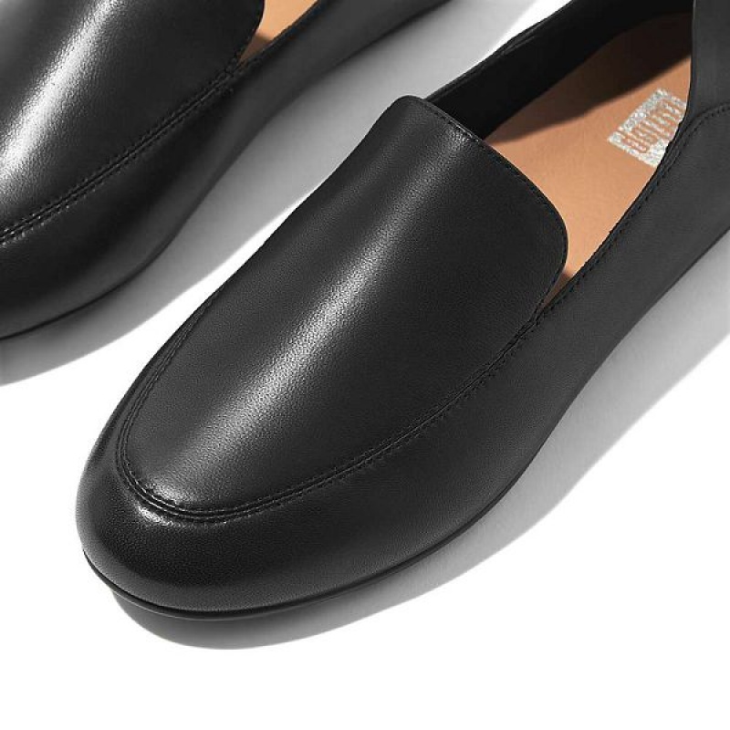 FitFlop Allegro Crush Back Leather Loafers Women's Loafers Black | 987JOMCUL