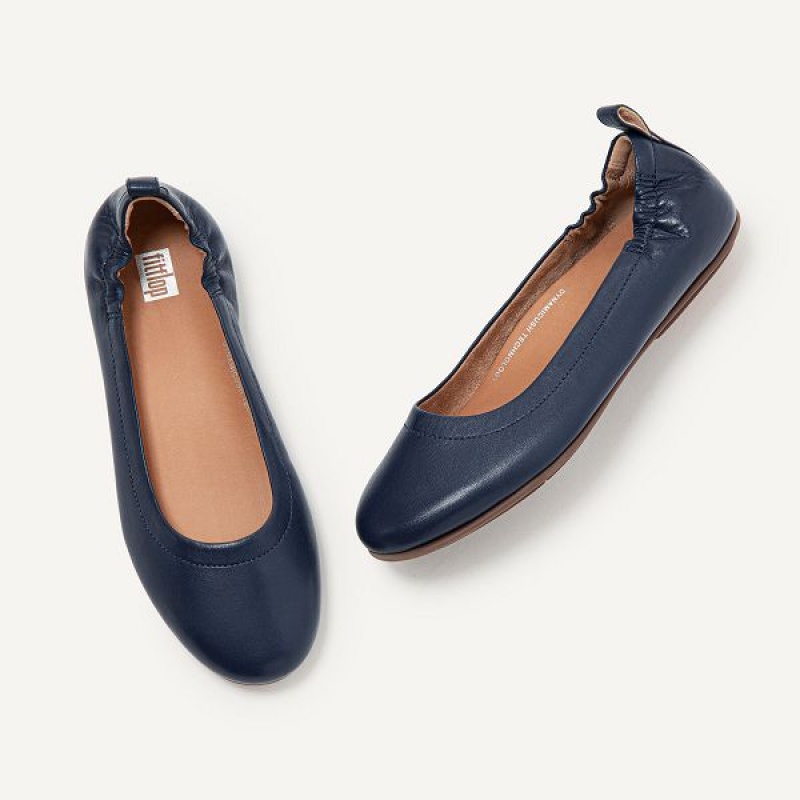 FitFlop Allegro Soft Leather Women's Ballet Flats Navy | 748MKAORE