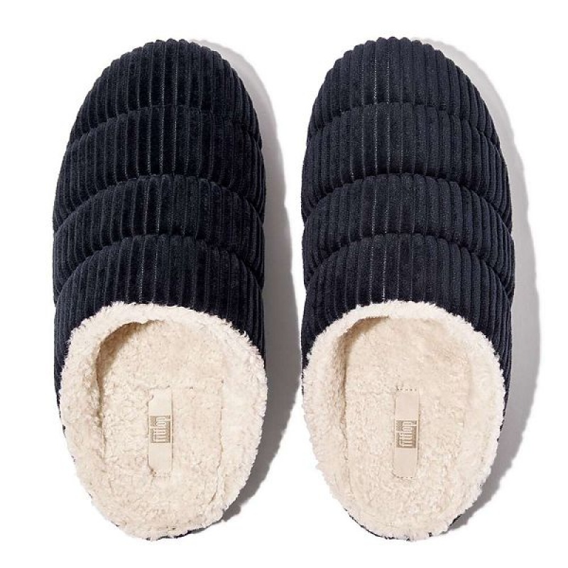 FitFlop Chrissie Biofleece Lined Corduroy Women's Slippers Navy | 501PSZOEG