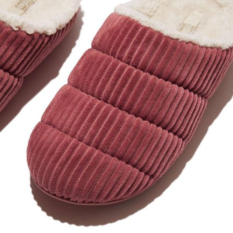 FitFlop Chrissie Biofleece Lined Corduroy Women's Slippers Red | 716BGTSZJ