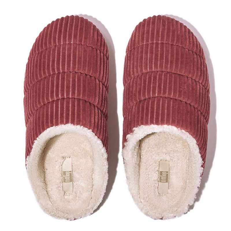 FitFlop Chrissie Biofleece Lined Corduroy Women's Slippers Red | 716BGTSZJ