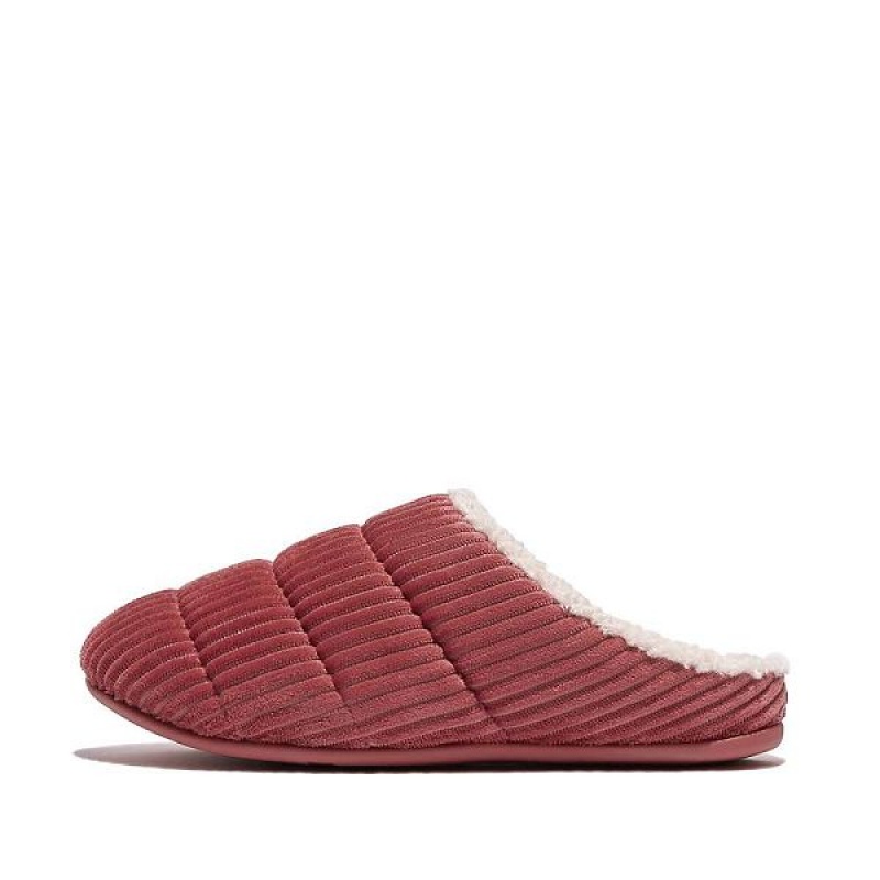 FitFlop Chrissie Biofleece Lined Corduroy Women\'s Slippers Red | 716BGTSZJ