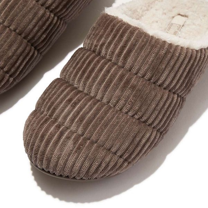 FitFlop Chrissie Biofleece Lined Corduroy Women's Slippers Grey | 740GWDRET