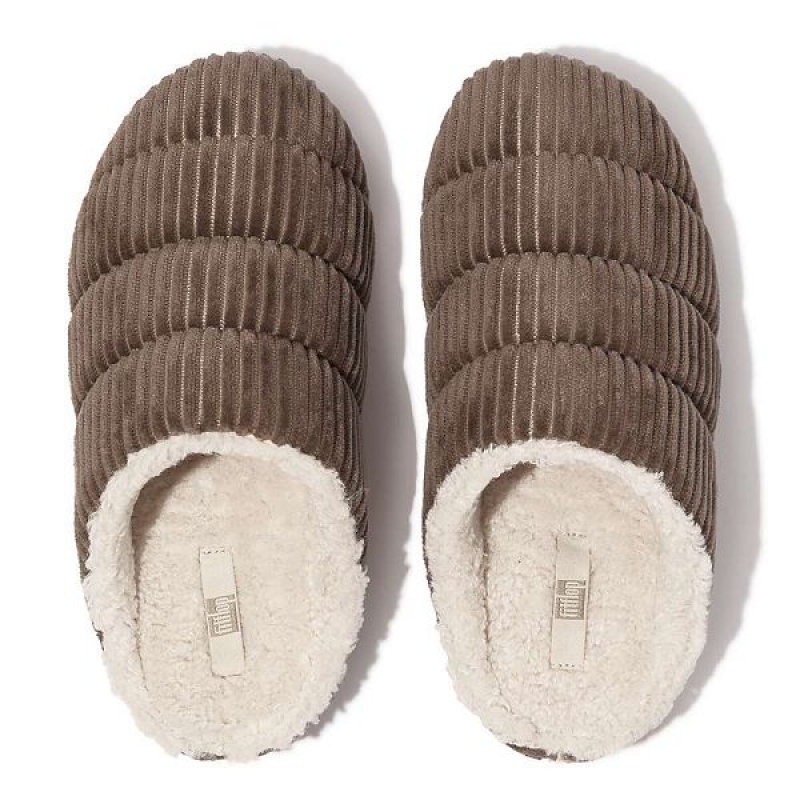 FitFlop Chrissie Biofleece Lined Corduroy Women's Slippers Grey | 740GWDRET