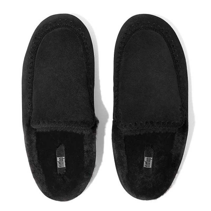 FitFlop Chrissie Ii Haus Shearling Lined Suede Women's Slippers Black | 496VHRPBJ