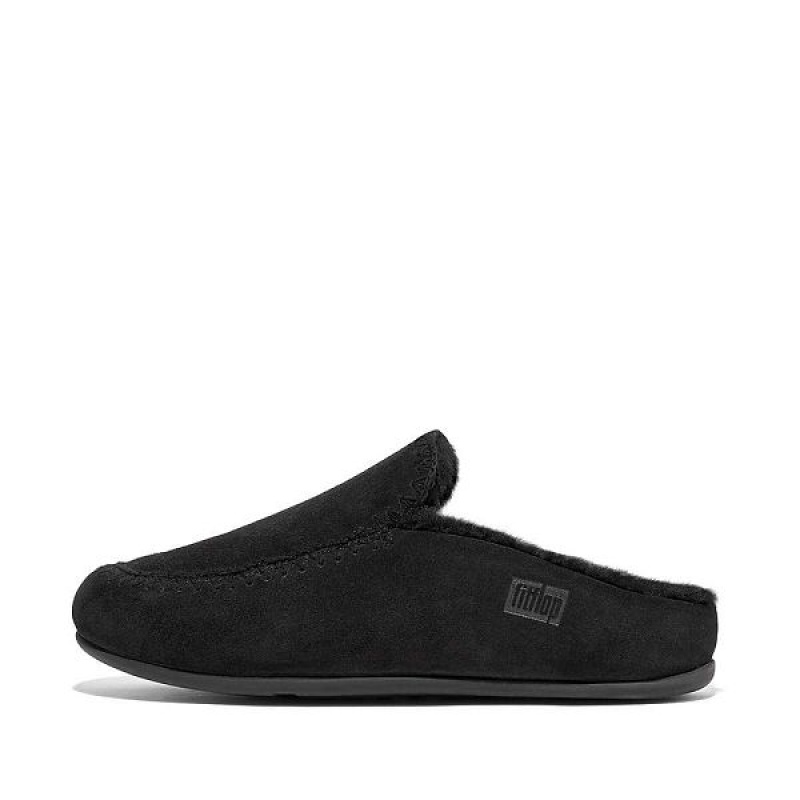 FitFlop Chrissie Ii Haus Shearling Lined Suede Women\'s Slippers Black | 496VHRPBJ