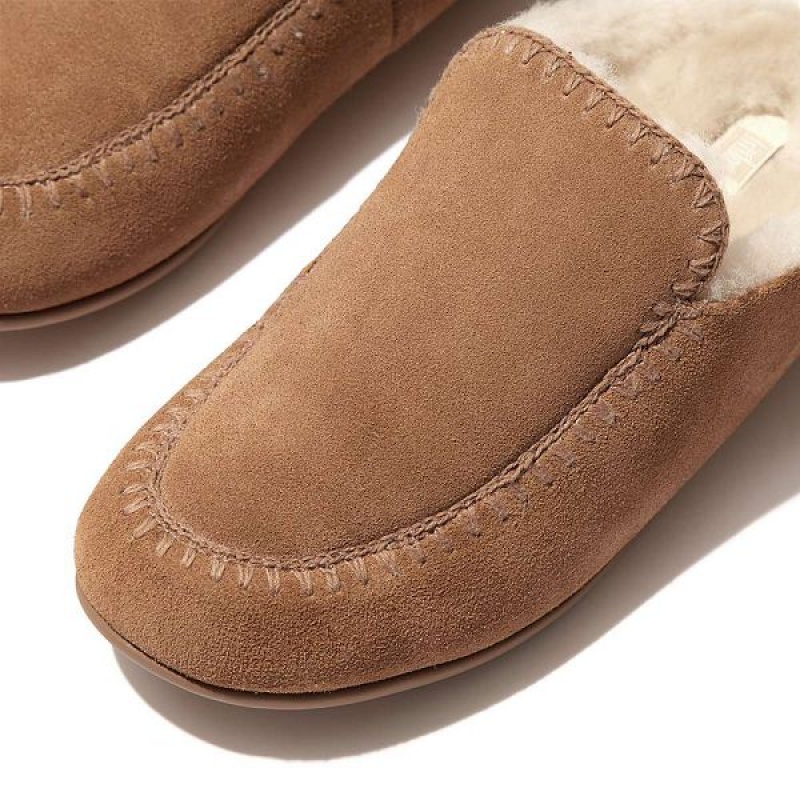 FitFlop Chrissie Ii Haus Shearling Lined Suede Women's Slippers Brown | 279CRUPFH