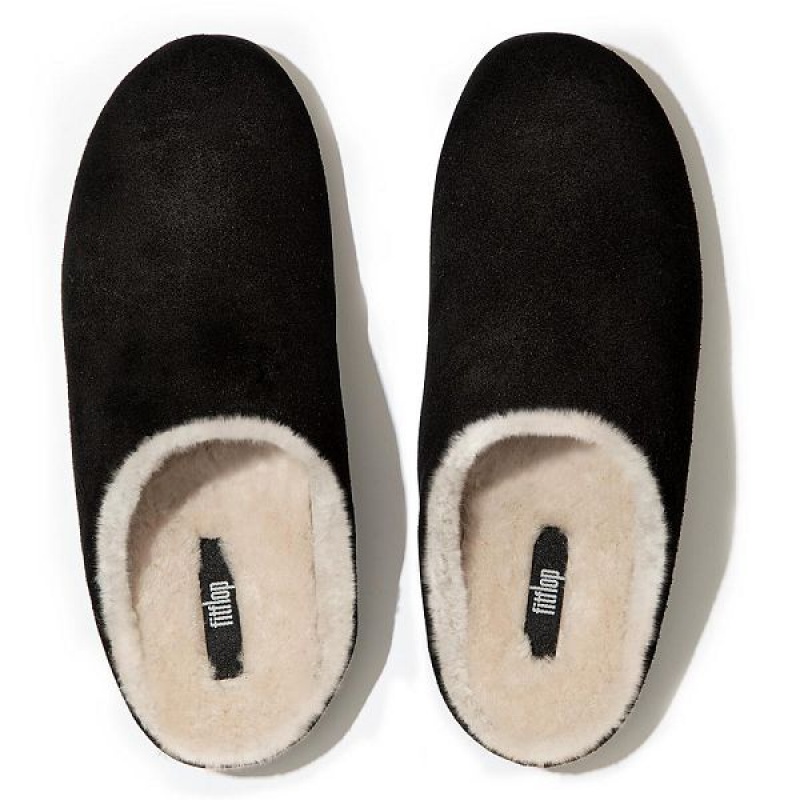 FitFlop Chrissie Shearling Suede Women's Slippers Black | 517EITPYJ