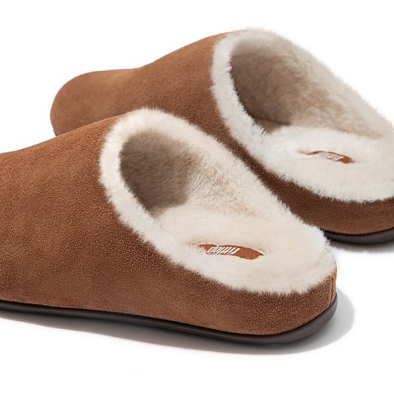 FitFlop Chrissie Shearling Suede Women's Slippers Brown | 953DCPWOF