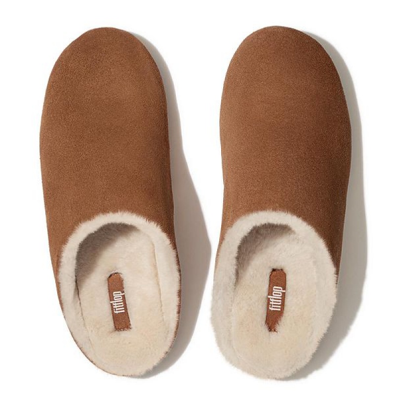 FitFlop Chrissie Shearling Suede Women's Slippers Brown | 953DCPWOF