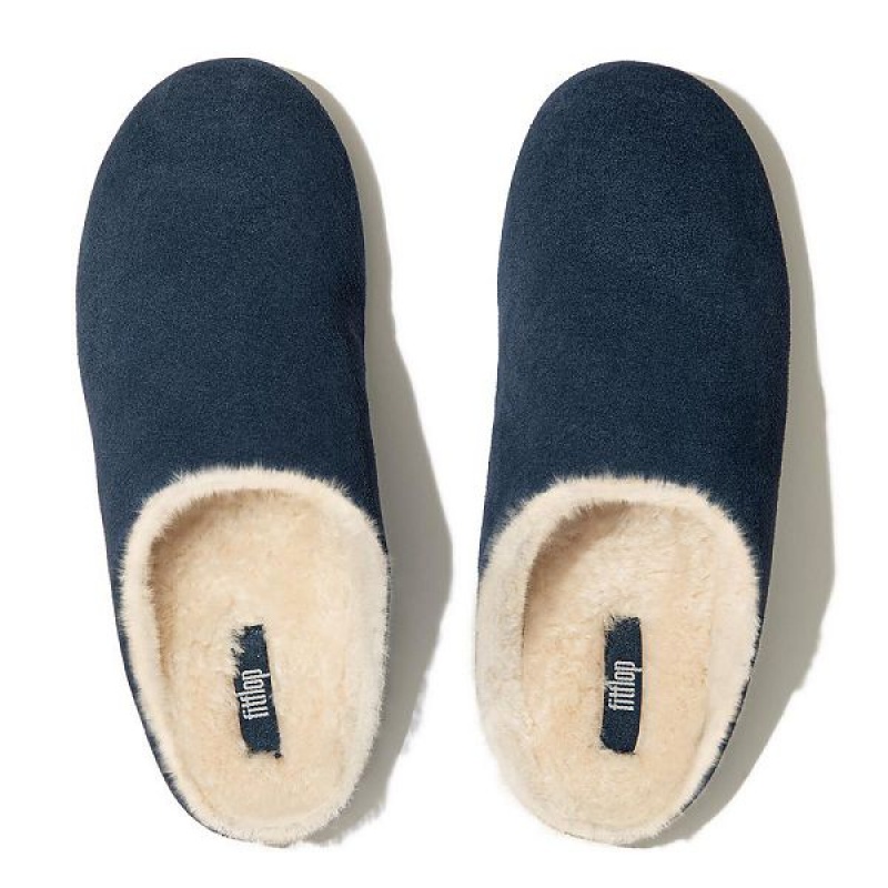 FitFlop Chrissie Shearling Suede Women's Slippers Navy | 940ZVIOCE