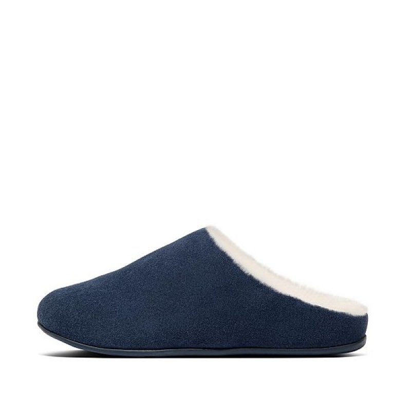 FitFlop Chrissie Shearling Suede Women\'s Slippers Navy | 940ZVIOCE