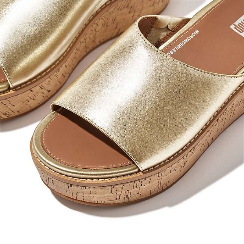 FitFlop Eloise Cork-Wrap Metallic Leather Wedge Women's Slides Brown / Gold | 138KZCQLX