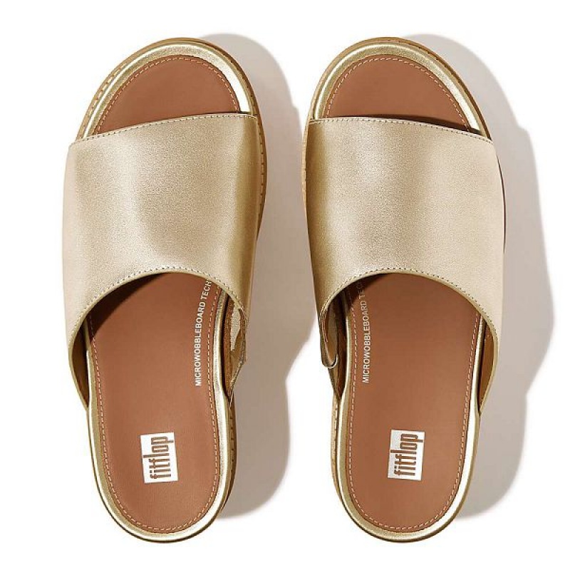 FitFlop Eloise Cork-Wrap Metallic Leather Wedge Women's Slides Brown / Gold | 138KZCQLX