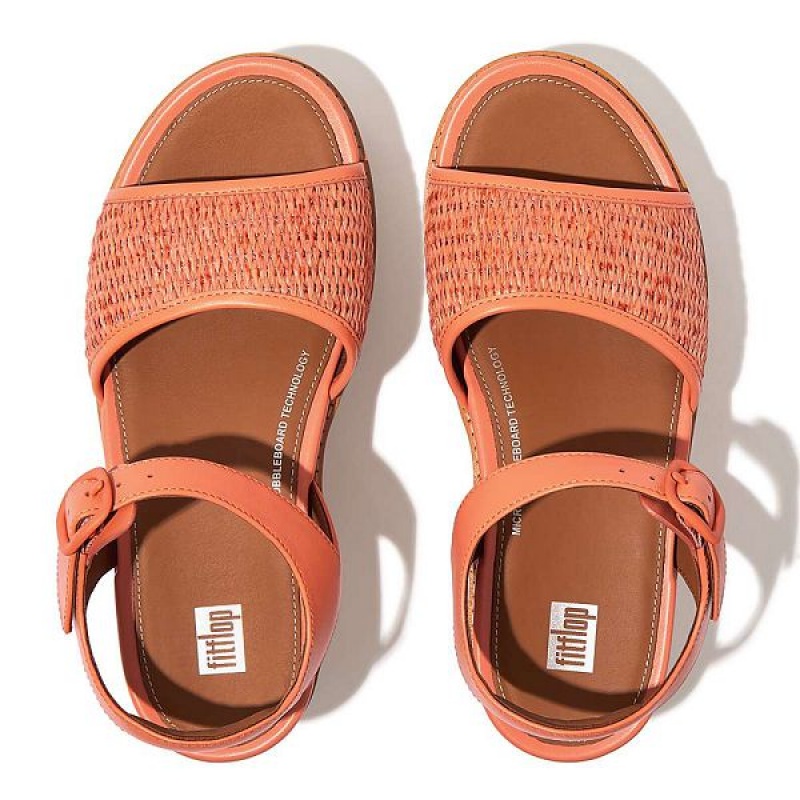 FitFlop Eloise Cork-Wrap Woven Back-Strap Wedge Women's Sandals Coral | 278GHKIXW