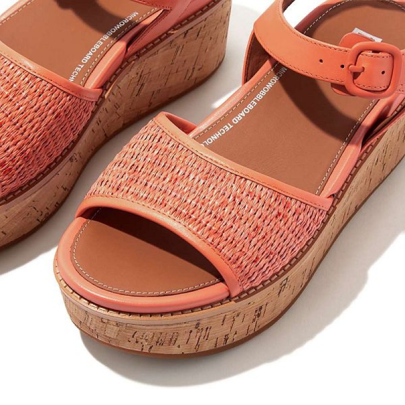 FitFlop Eloise Cork-Wrap Woven Back-Strap Wedge Women's Sandals Coral | 278GHKIXW