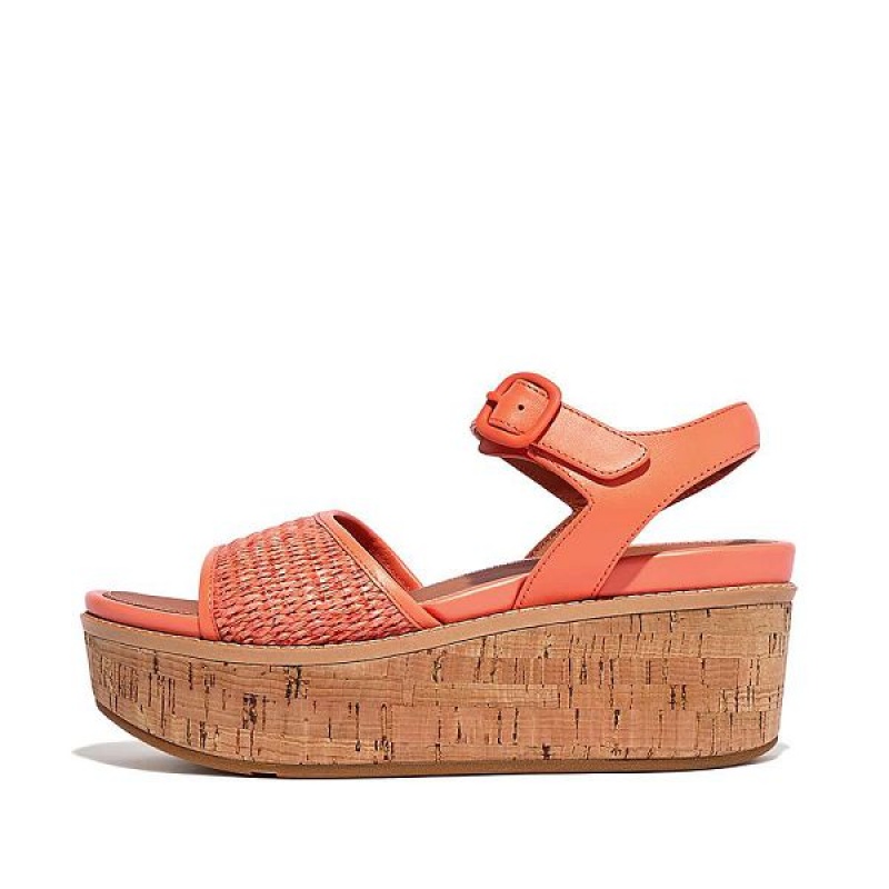 FitFlop Eloise Cork-Wrap Woven Back-Strap Wedge Women\'s Sandals Coral | 278GHKIXW