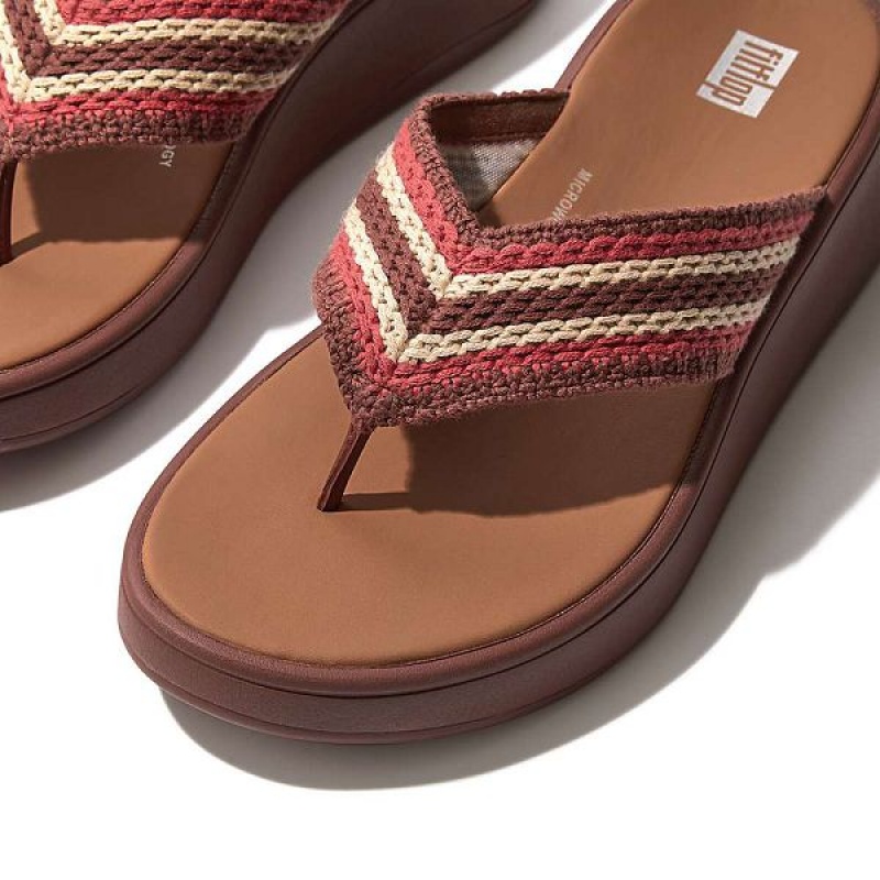 FitFlop F-Mode Crochet Flatform Toe-Post Women's Sandals Brown | 243LWJZCU