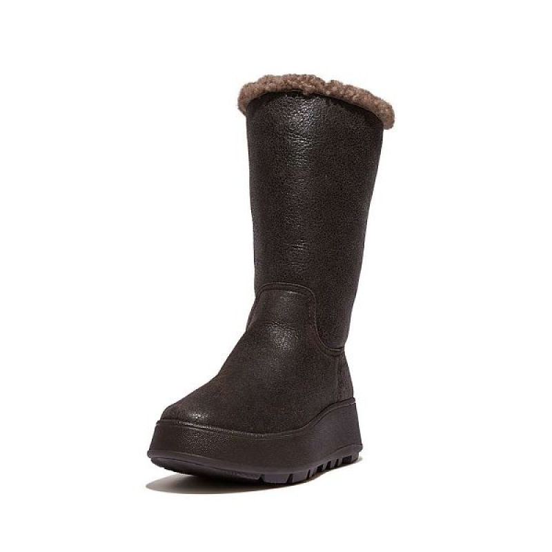 FitFlop F-Mode Double Faced Shearling Leather Flatform Women's Calf Boots Chocolate | 239CZHRTL