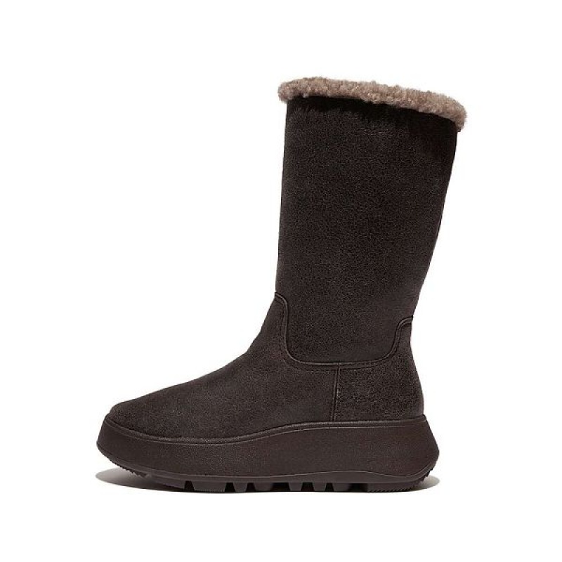 FitFlop F-Mode Double Faced Shearling Leather Flatform Women\'s Calf Boots Chocolate | 239CZHRTL