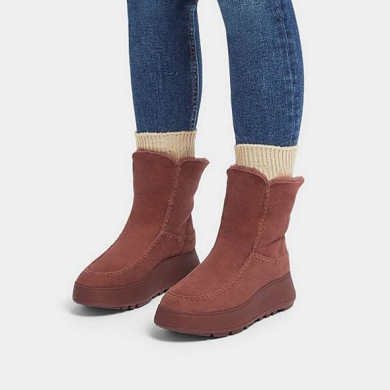 FitFlop F-Mode Double Faced Shearling Women's Flatform Boots Brown | 794MZBQKN