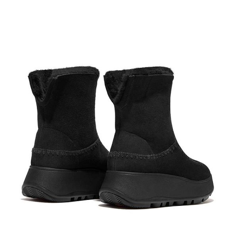 FitFlop F-Mode Double Faced Shearling Women's Flatform Boots Black | 398HZVECB