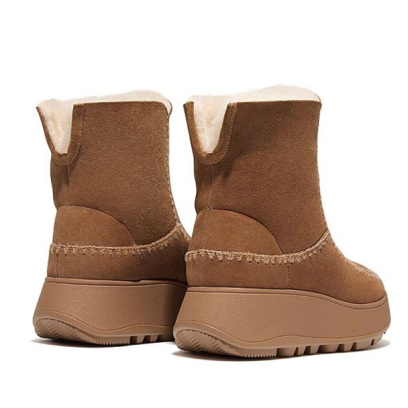 FitFlop F-Mode Double Faced Shearling Women's Flatform Boots Brown | 285KOVXBE