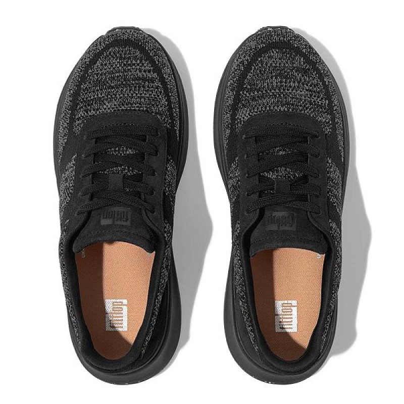 FitFlop F-Mode E01 Knit Flatform Women's Sneakers Black | 468XFQOAJ