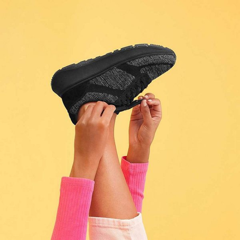 FitFlop F-Mode E01 Knit Flatform Women's Sneakers Black | 468XFQOAJ