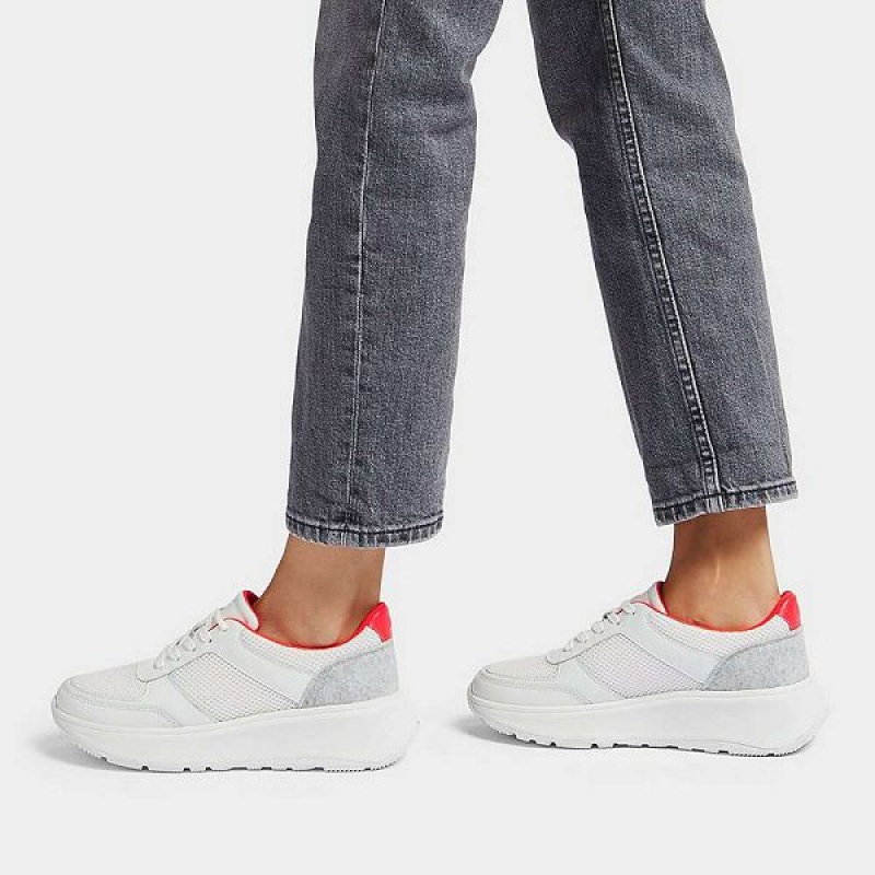 FitFlop F-Mode E01 Leather-Mix Flatform Women's Sneakers White | 256EDGQJS