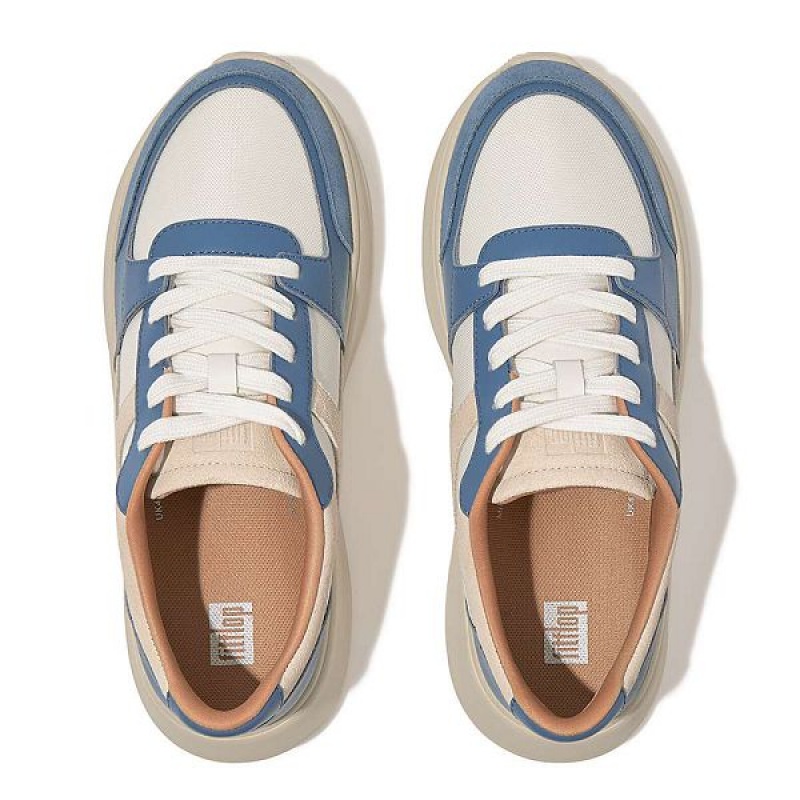 FitFlop F-Mode Leather-Mix Flatform Women's Sneakers Blue | 275EXTSNV