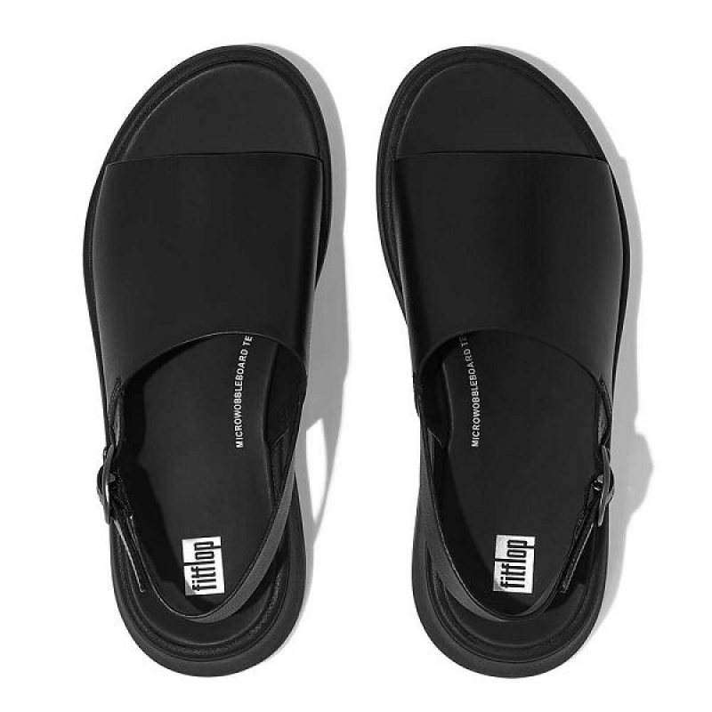 FitFlop F-Mode Leather Flatform Back-Strap Women's Sandals Black | 753THJAVS