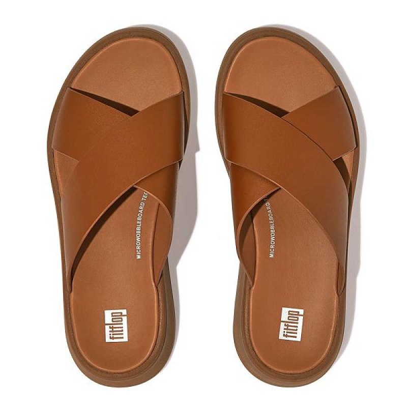 FitFlop F-Mode Leather Flatform Cross Women's Slides Light Brown | 039MAUVBH