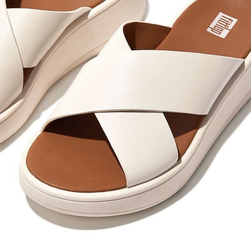 FitFlop F-Mode Leather Flatform Cross Women's Slides Cream | 908JIELOQ