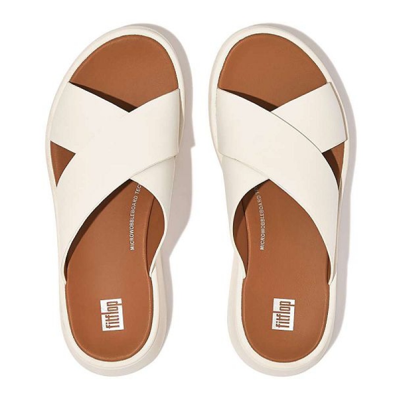 FitFlop F-Mode Leather Flatform Cross Women's Slides Cream | 908JIELOQ