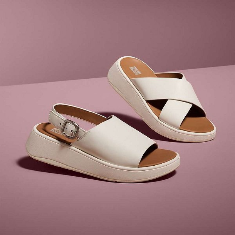 FitFlop F-Mode Leather Flatform Cross Women's Slides Cream | 908JIELOQ