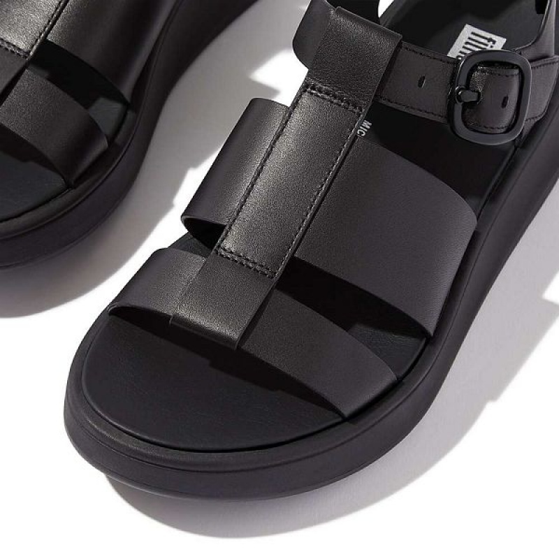 FitFlop F-Mode Leather Flatform Fisherman Women's Sandals Black | 049IMGAJL