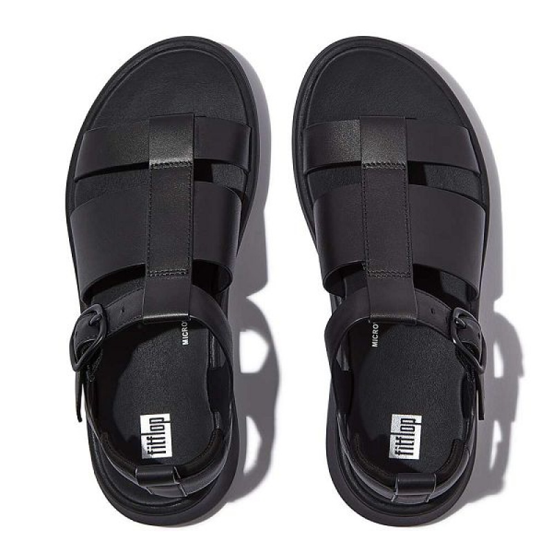 FitFlop F-Mode Leather Flatform Fisherman Women's Sandals Black | 049IMGAJL