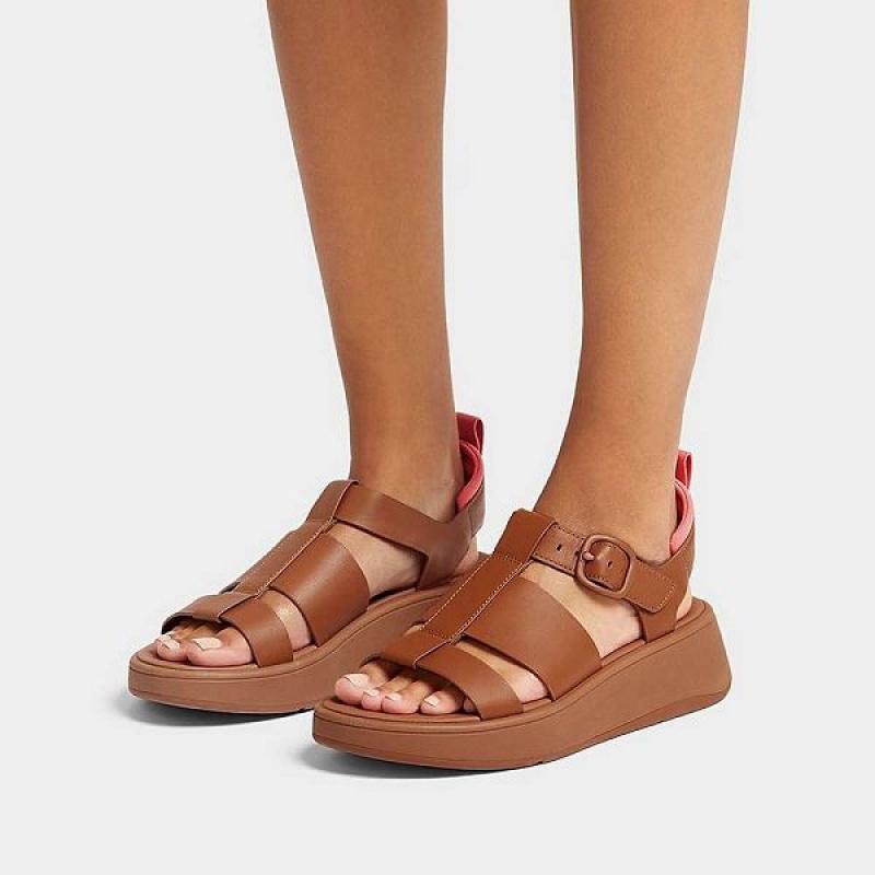 FitFlop F-Mode Leather Flatform Fisherman Women's Sandals Light Brown / Coral | 308XEGRFT