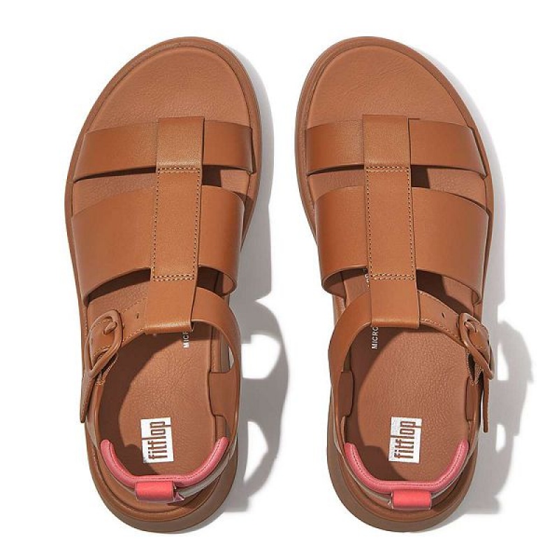 FitFlop F-Mode Leather Flatform Fisherman Women's Sandals Light Brown / Coral | 308XEGRFT